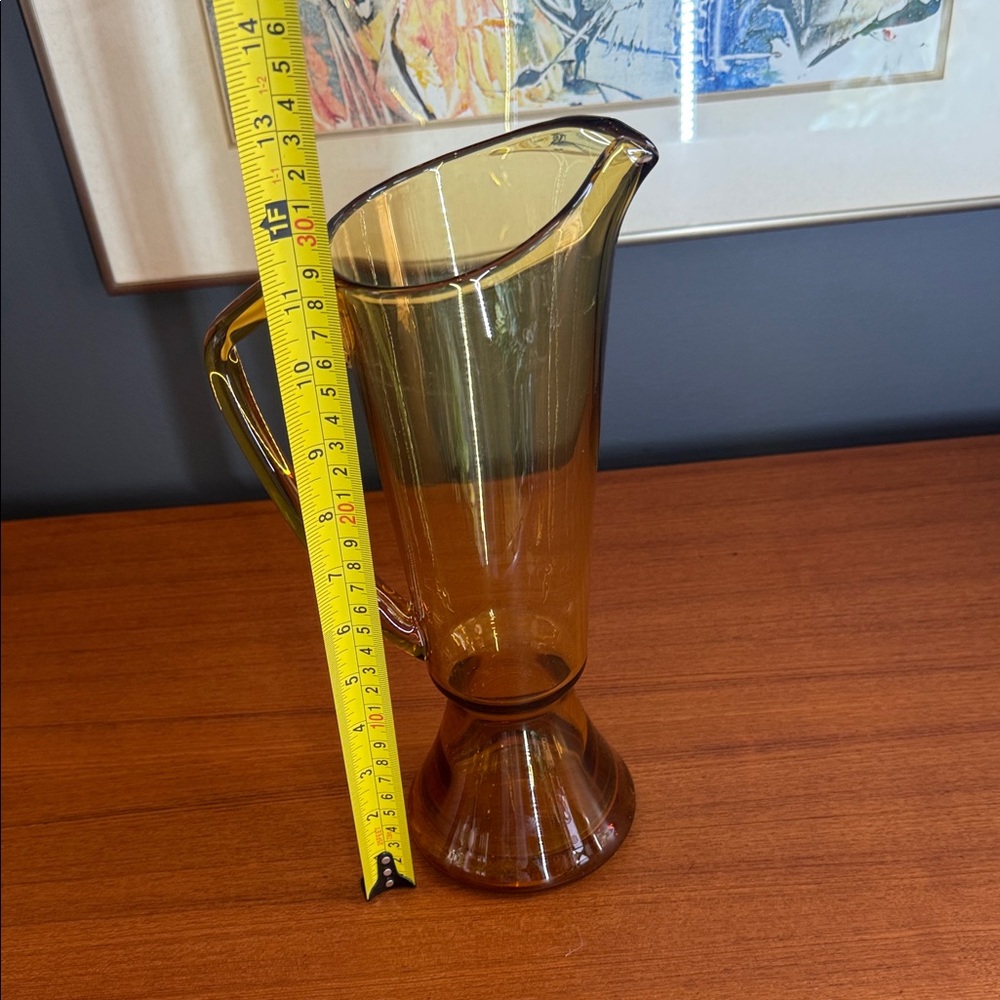Mid Century Modern Cocktail Pitcher Handblown Amber Glass Amber - Picture 3 of 6